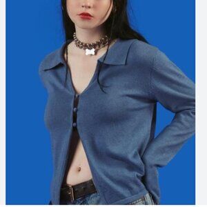 Unif Jade Blue Collared Three Button Cardigan 90s y2k Indie Retro Grunge Size XS